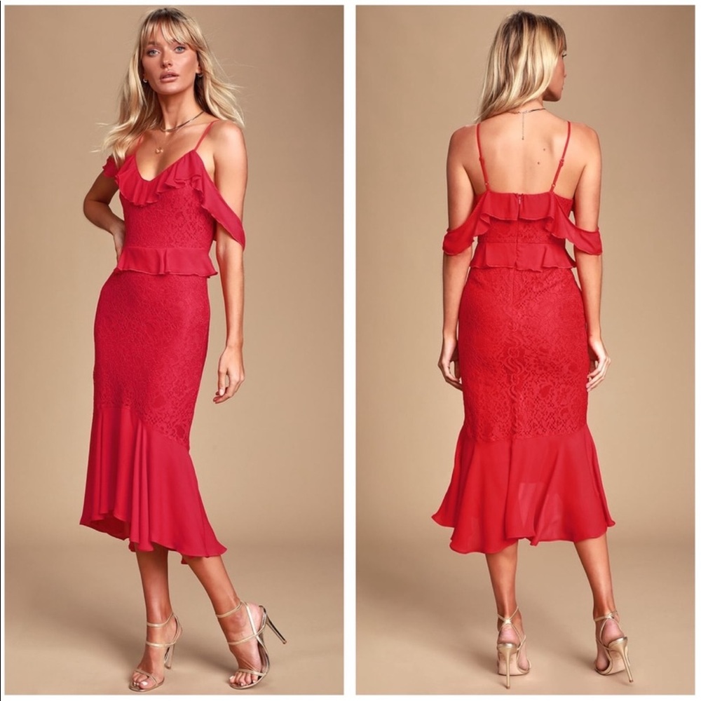 NWT Lulu’s “Dance of Romance” Red Midi Dress Size XS